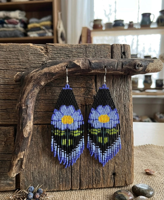 Flower Beaded Earrings ( Blue )