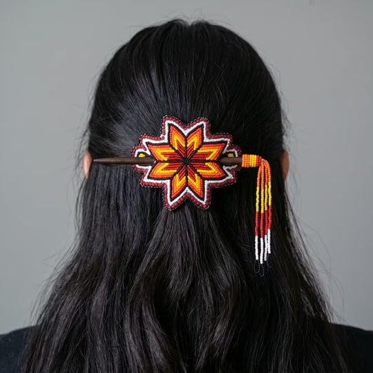 White Handmade Beaded Star Barrette