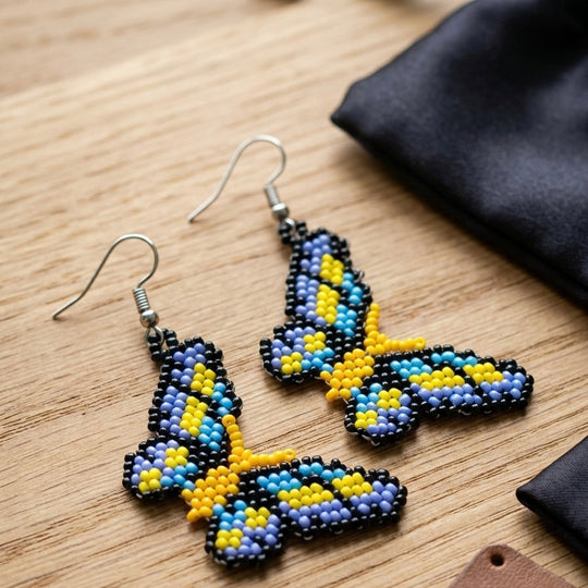Yellow Butterfly Beaded Earrings