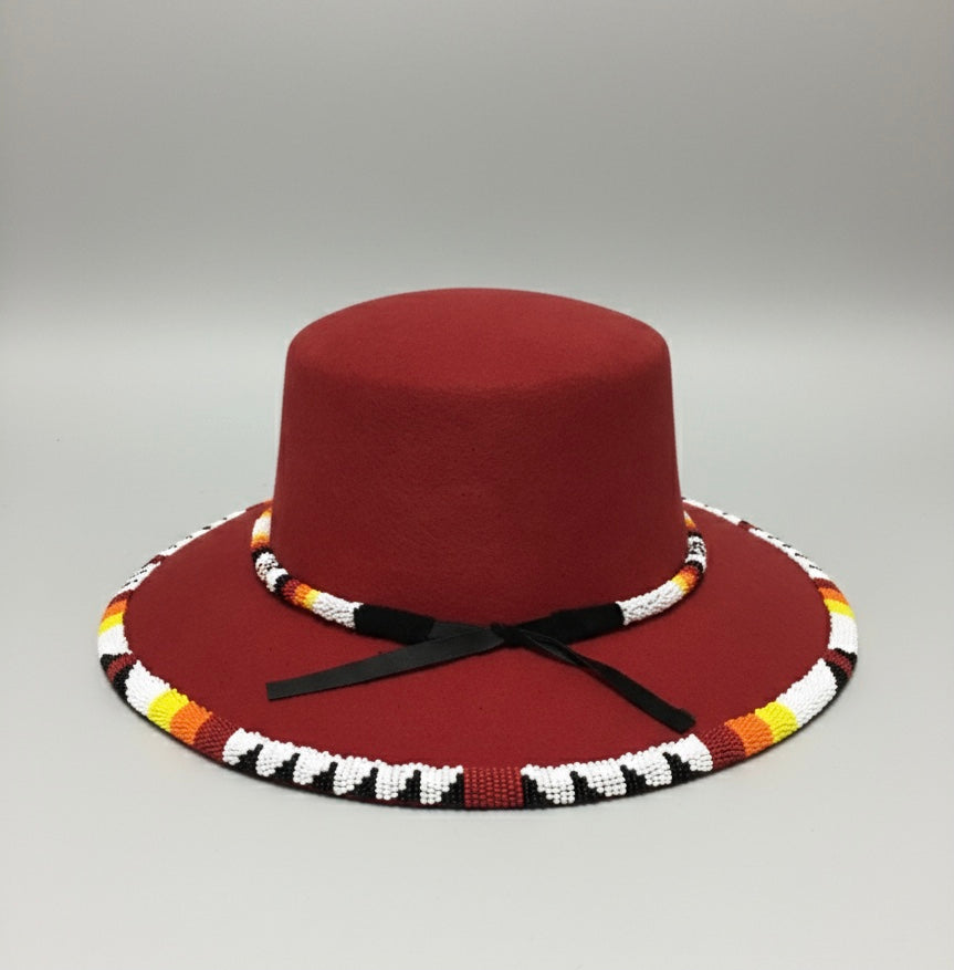 Size-56 Handmade Beaded Hat(Red)
