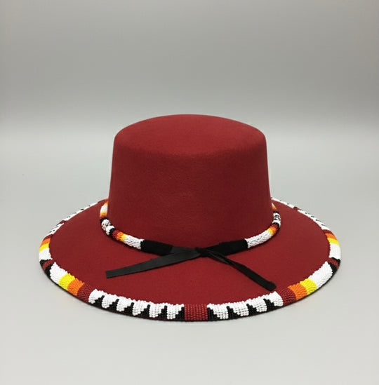 Size-56 Handmade Beaded Hat(Red)