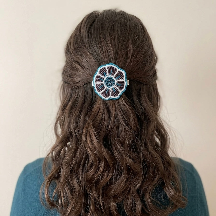 Dark Purple Beaded Flower Barrette