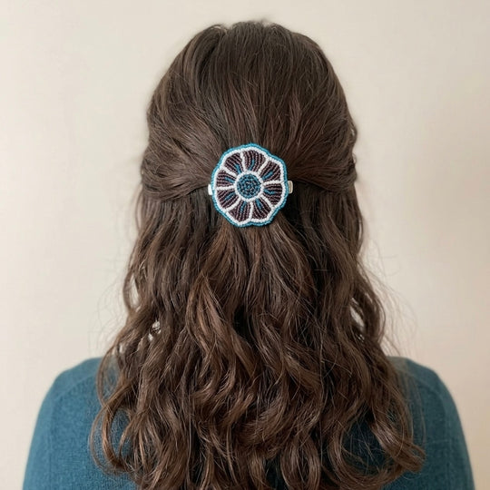 Dark Purple Beaded Flower Barrette