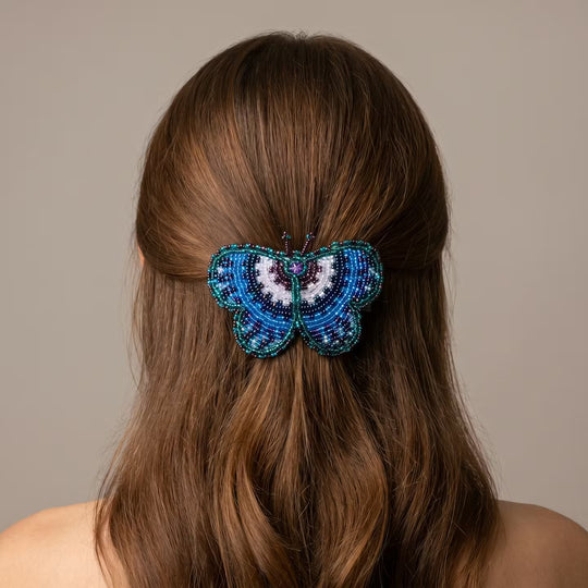 Green Butterfly Beaded Barrette