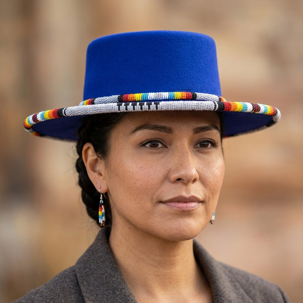 Size-58 Handmade Brim flat Beaded Hat