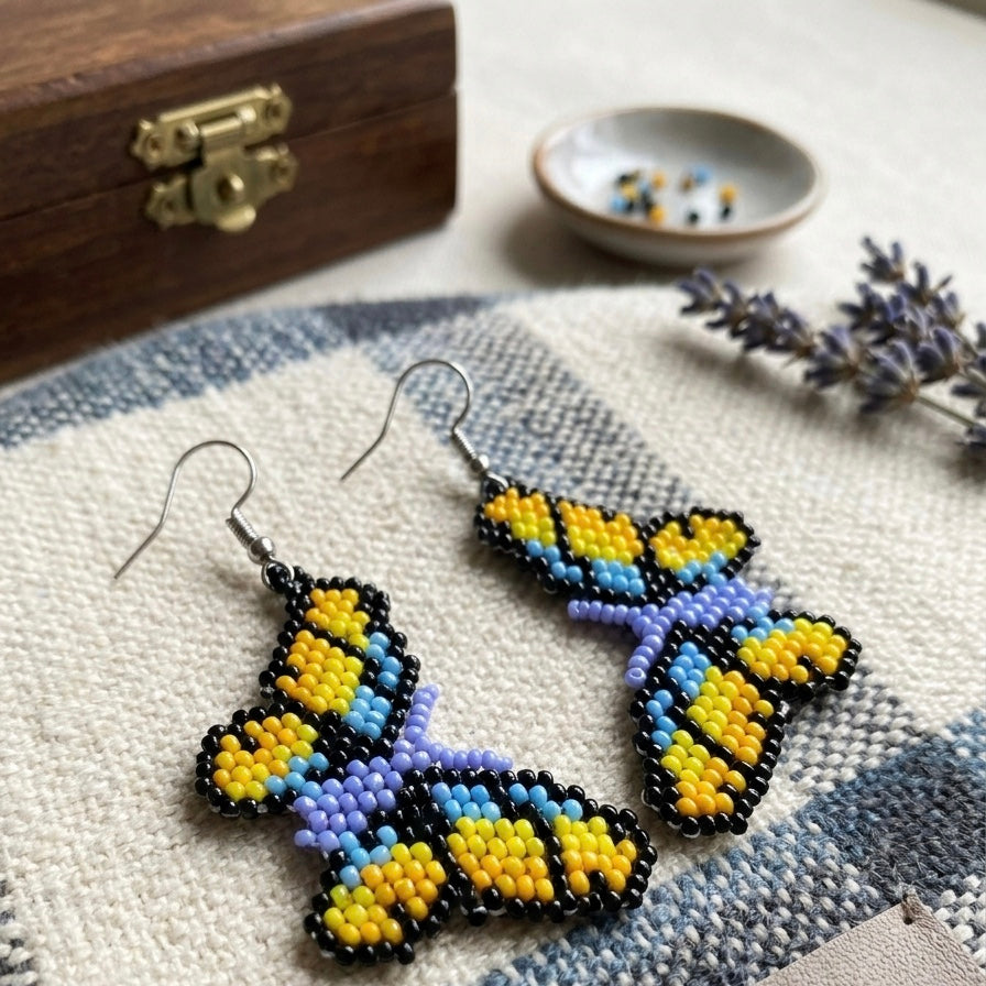 Multicolour Butterfly Beaded Earrings