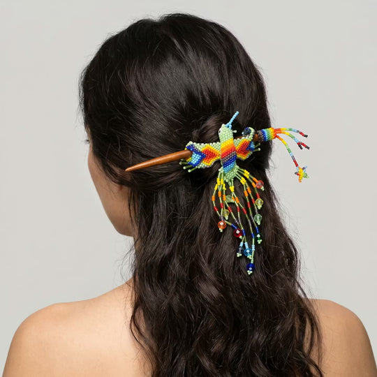 OLDTRIBES Light Green Hummingbird Beaded Hair Stick
