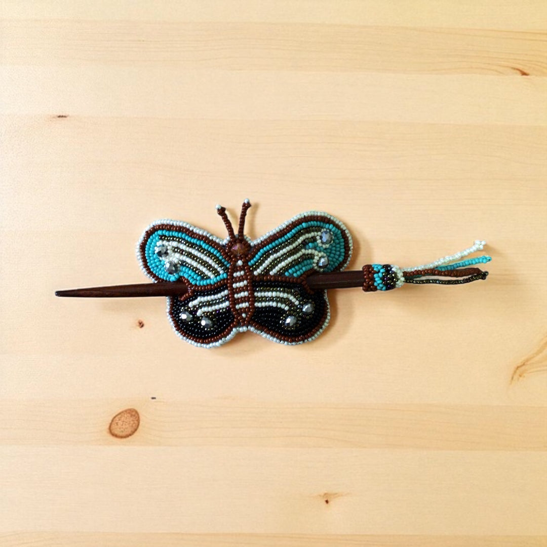 Turquoise Handmade Beaded Butterfly Barrete