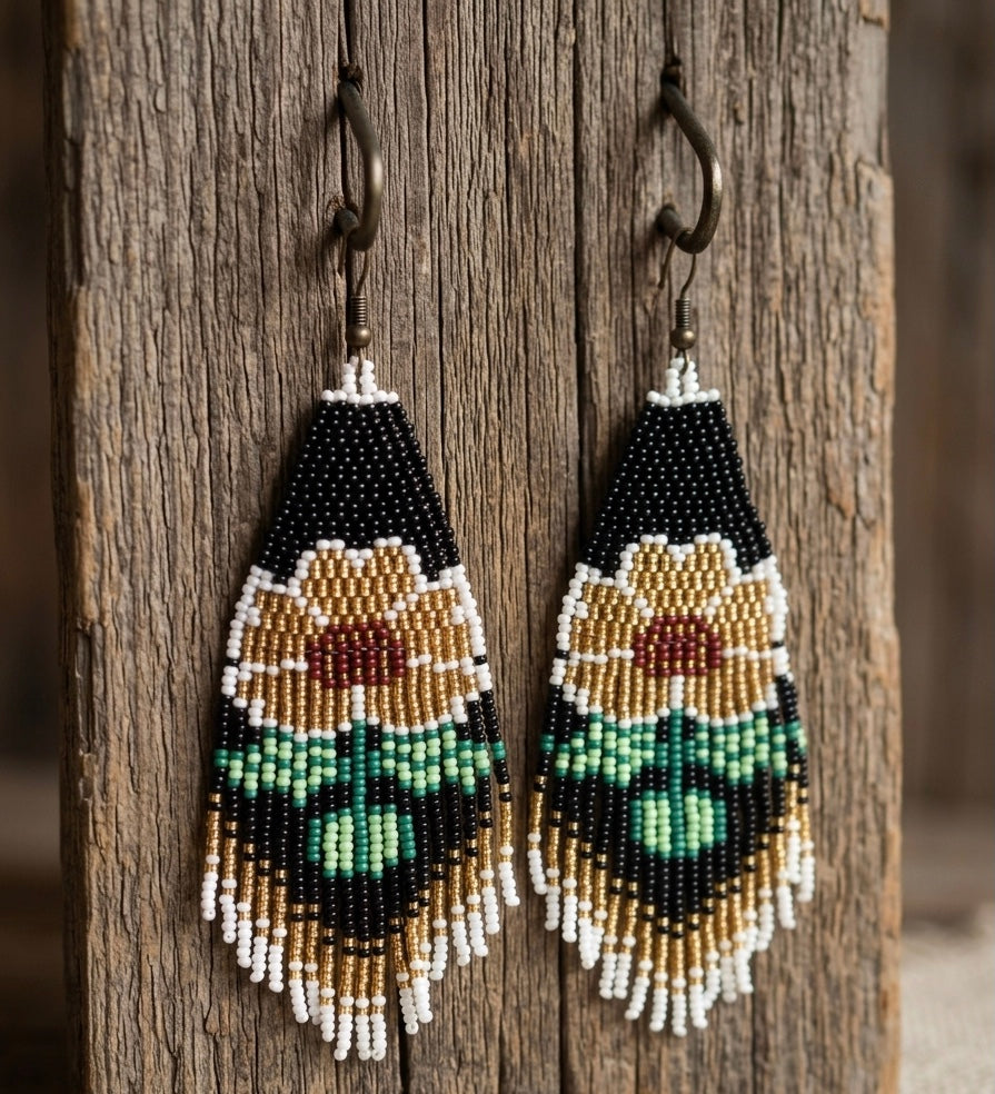 Flower Beaded Earrings ( Gold )