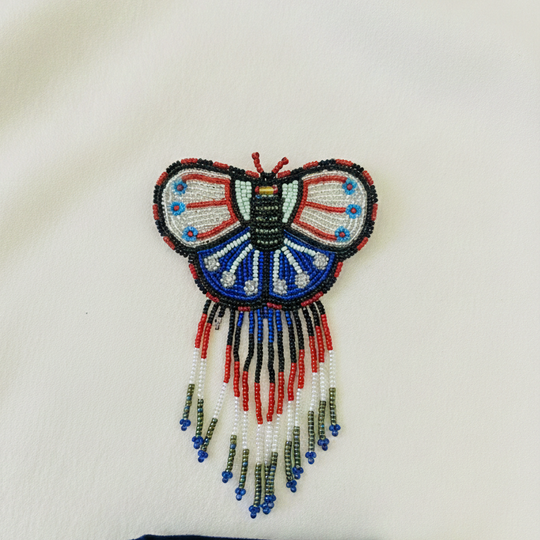 Butterfly Beaded Barrettes with Fringes Silver and Blue