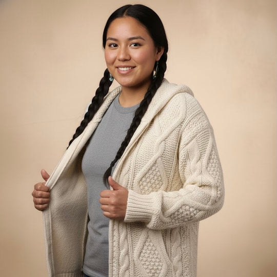 White Cayambe Alpaca Cable Knit Sweater