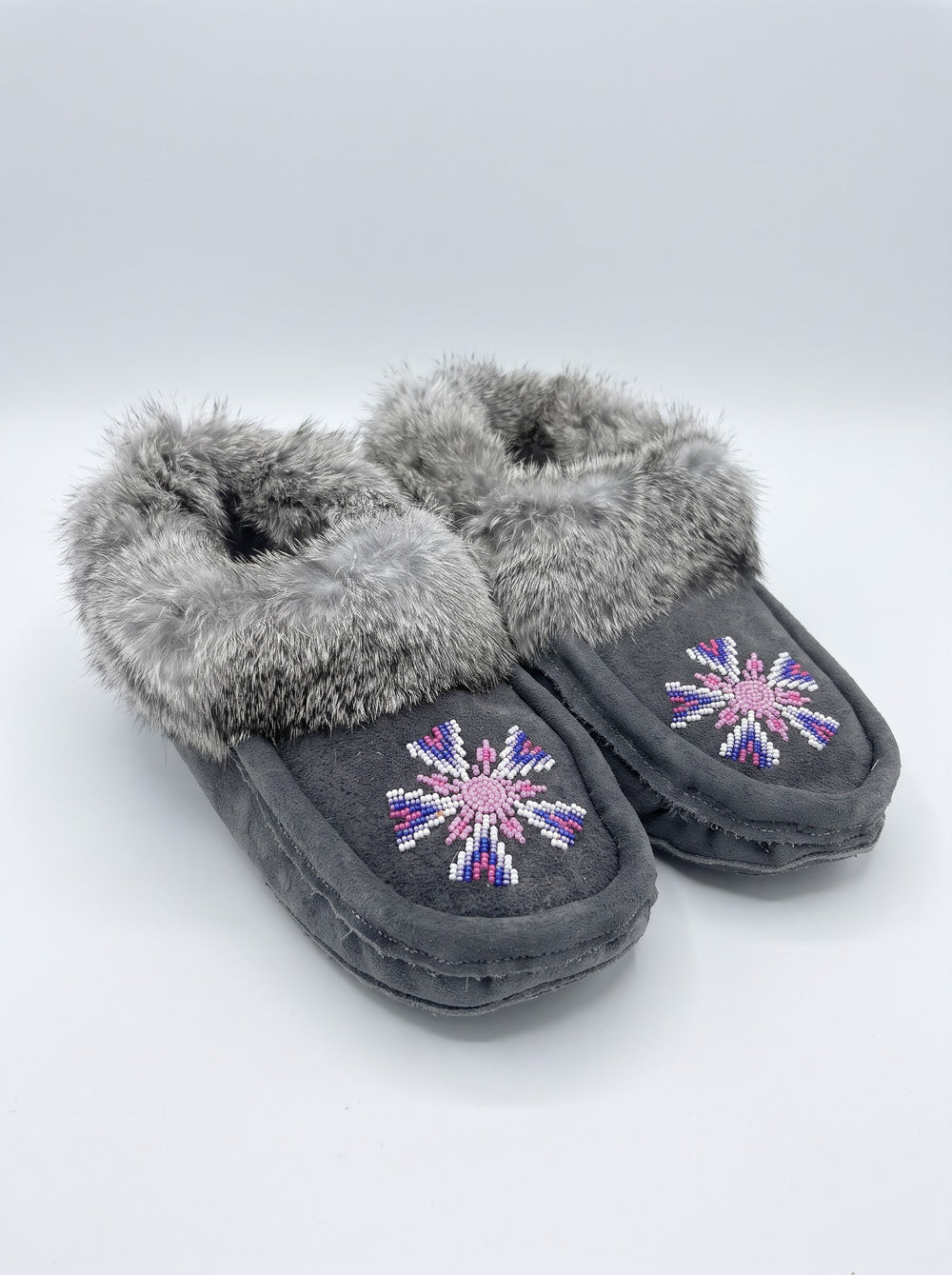 Grey Moccasins with Beadwork (Size 10)
