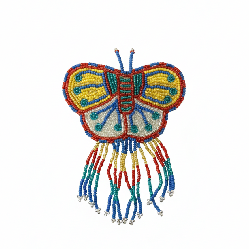 Butterfly Beaded Barrettes with Fringes - Golden & Silver