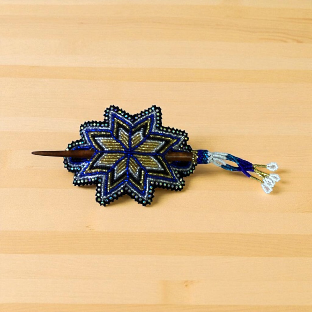 Blue-black Handmade Beaded Star Barrette