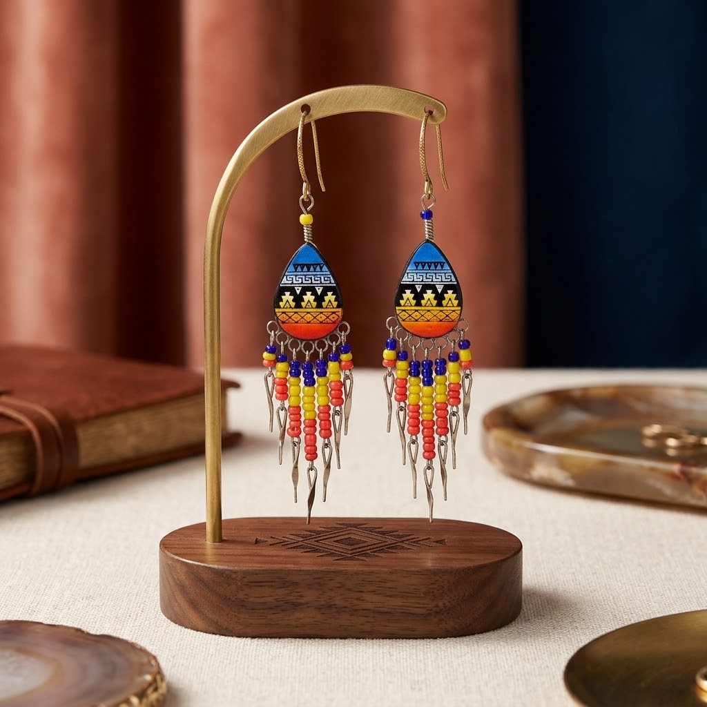 OldTribes™ Small Sized Southwestern Yellow and Blue Teardrop Earrings