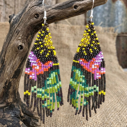 Black Sky Dancer Beaded Earrings
