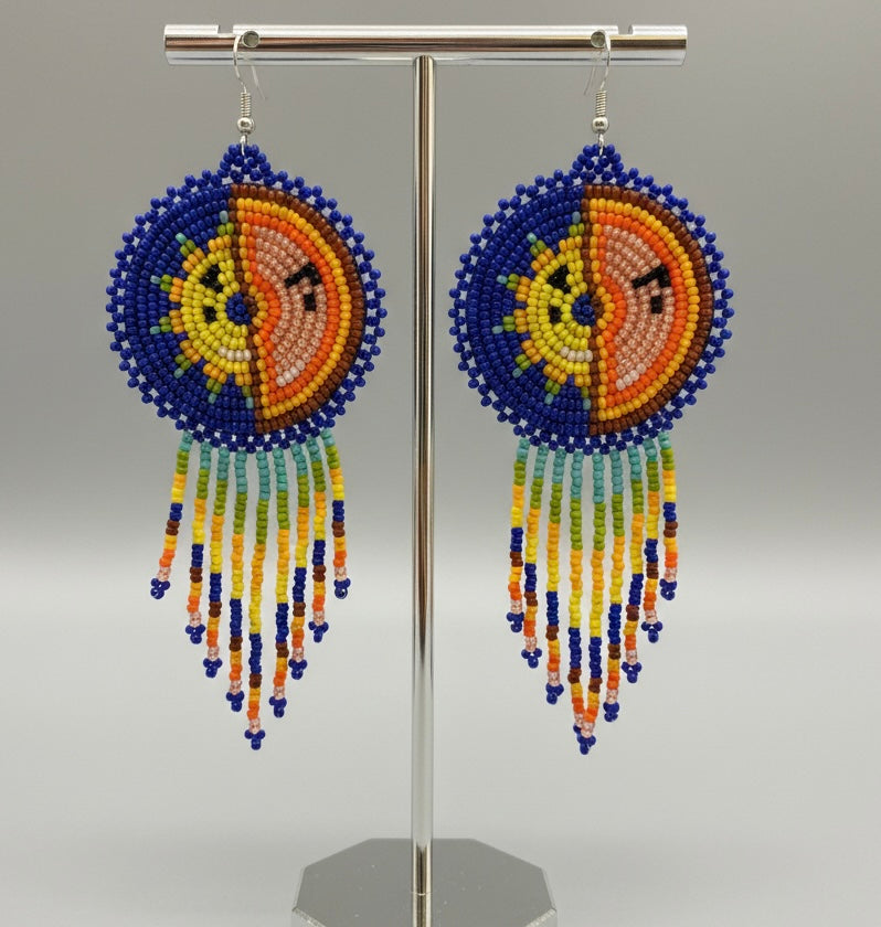 Blue Sun & Moon Beaded Fringe