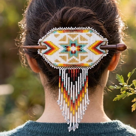 Wisdom Star Fringed Beaded Barrette &amp; Wooden Stick