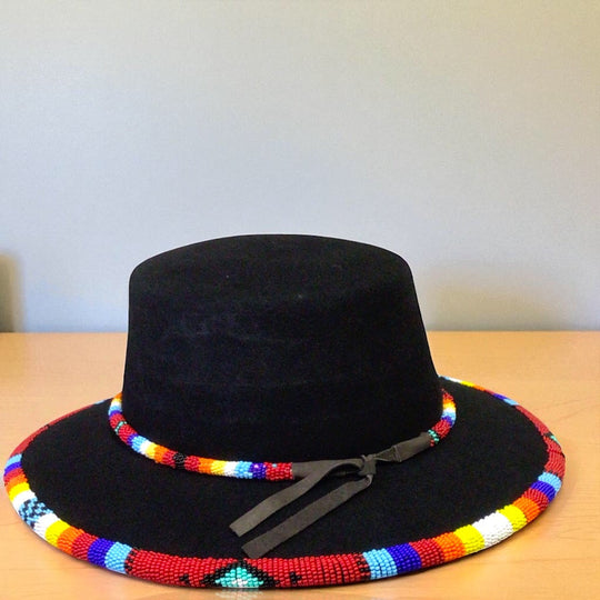 Size-58 Handmade Beaded Hat(Black)