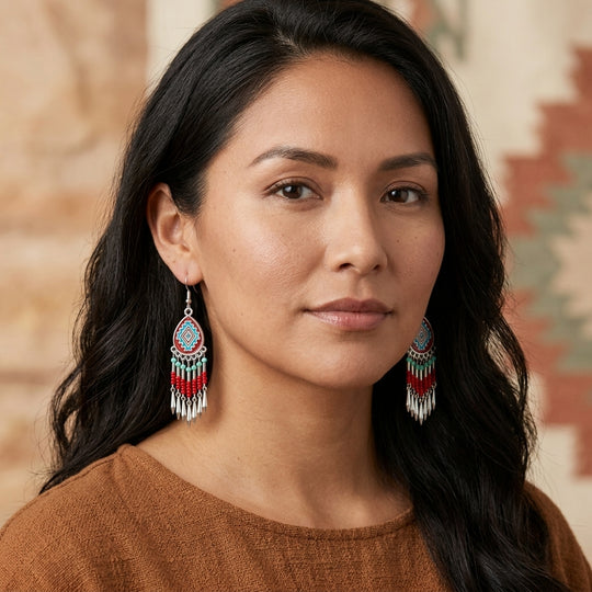 Southwestern Fringe Drop Earrings(Red)