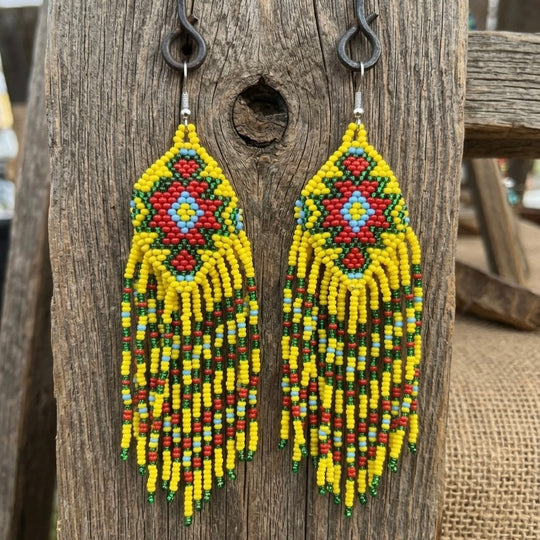 Fringe Bead Drop Earrings (Yellow)