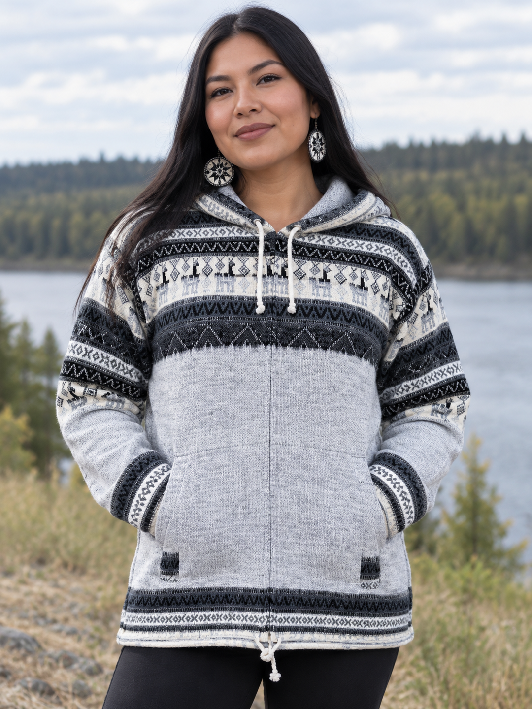 Alpaca Patterned Hooded Sweater(Grey)