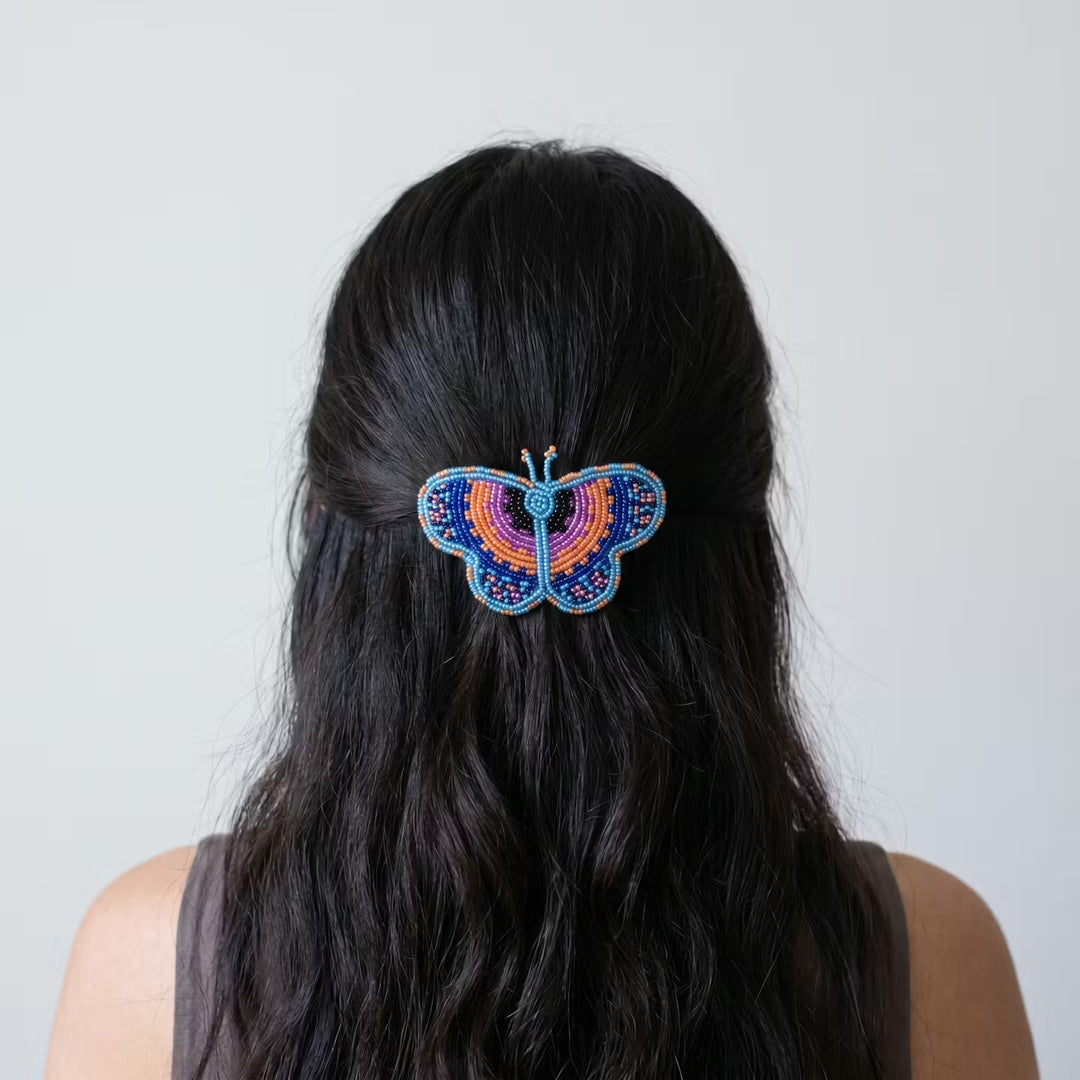 Light Blue Butterfly Beaded Barrette