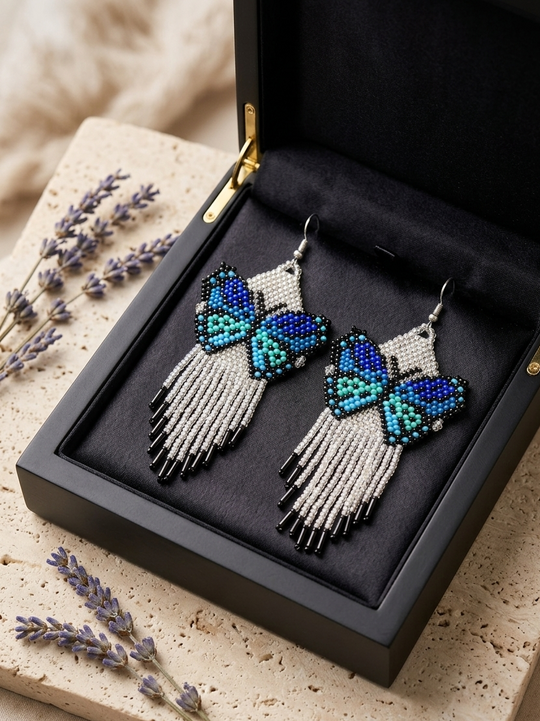 Silver Dancing Wing Beaded Earrings