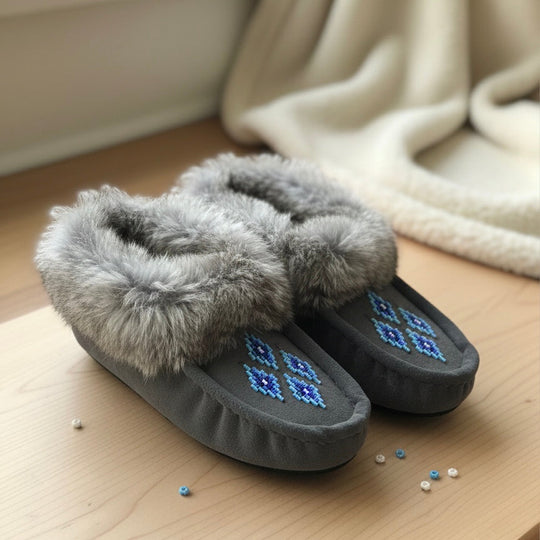 Moccasins with Beadwork (Size 6)