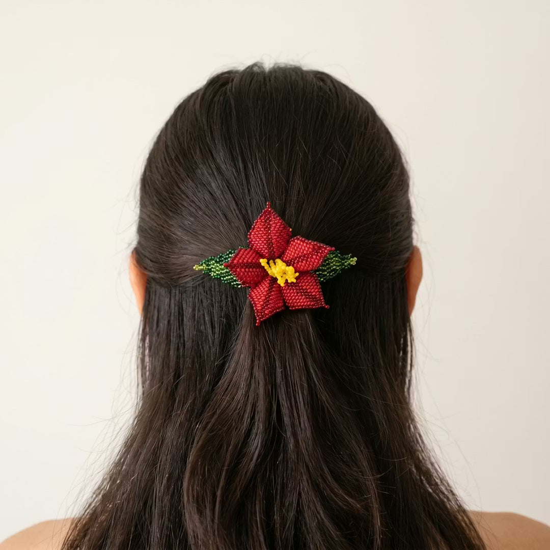 Red Ember Bloom Beaded Hair Barrette