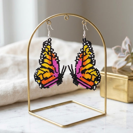 Pink Beaded Butterfly Wing Earrings