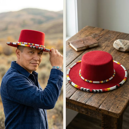 Size-62 Beaded Flat-Brim Felt Hat