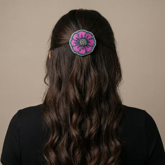 Pink/Purple Beaded Flower Barrette