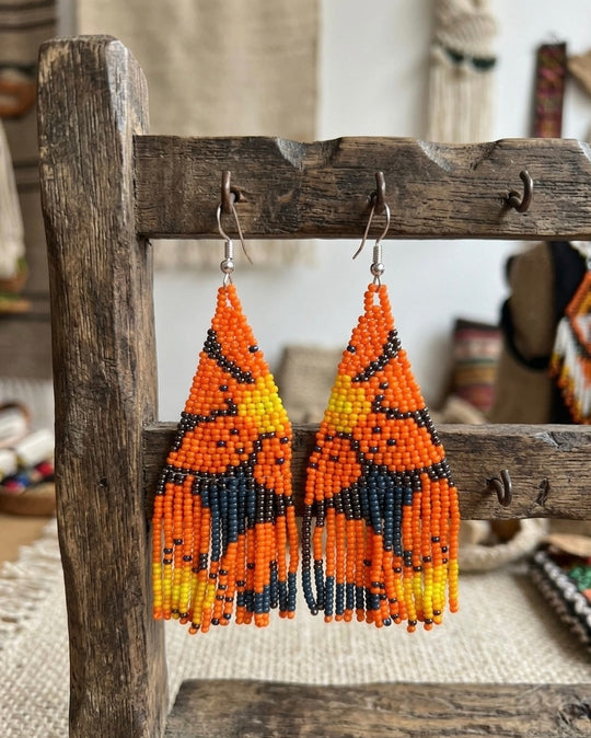 Flower Fringe Beaded Earrings (Orange)