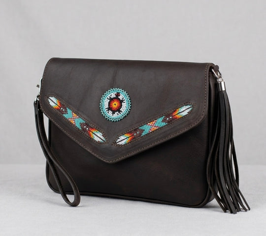Leather beaded Crossbody bag(Chocolate Brown)