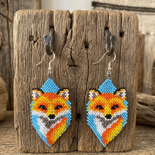 Fox Beaded Earrings (Blue)