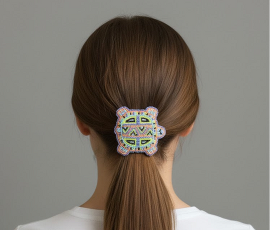 Beaded turtle Barrette turquoise accent