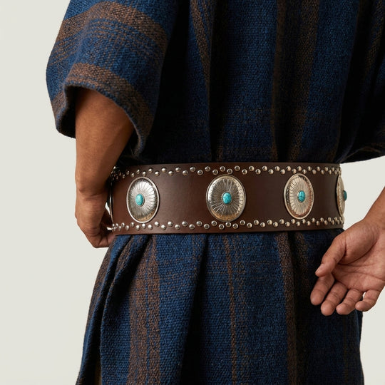 Western Concho Studded Belt (Brown-Turquoise)