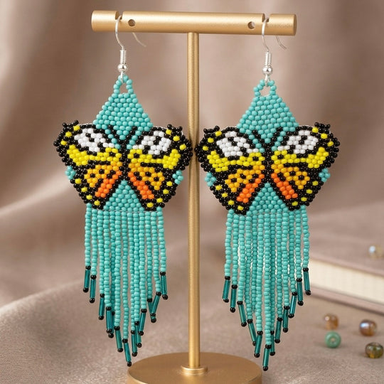 Turquoise Beaded Dancing Wing Earrings