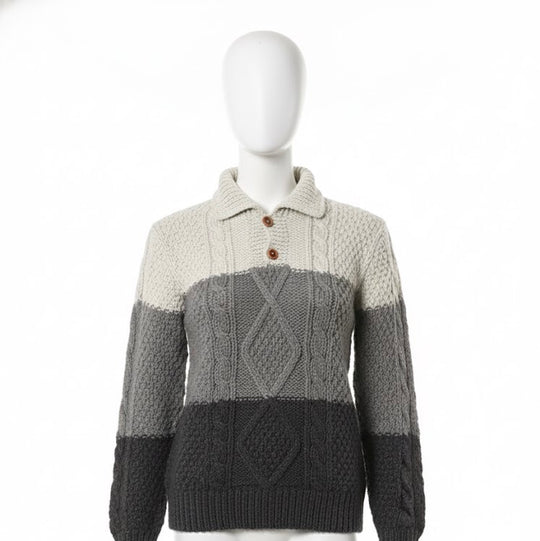 Grey and White Cayambe Alpaca Cable Knit Sweater