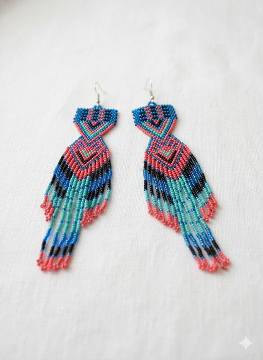 Blue and Turquoise Sunset Path Beaded Earrings