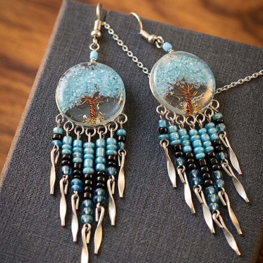 OLDTRIBES™ Tree of life Crushed Chip celest colour Earring
