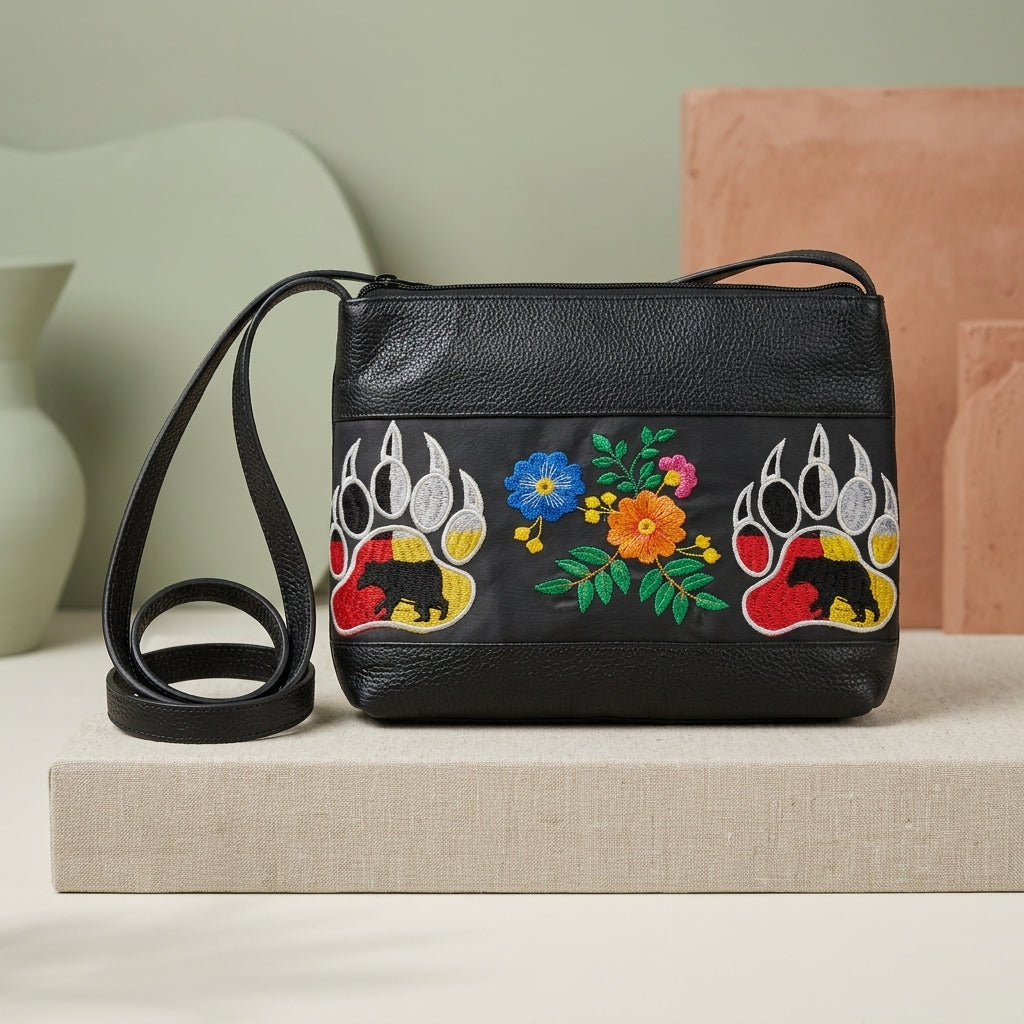 Bear paw Embroidered Leather Crossbody Bag