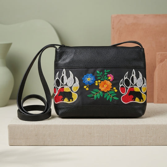 Bear paw Embroidered Leather Crossbody Bag
