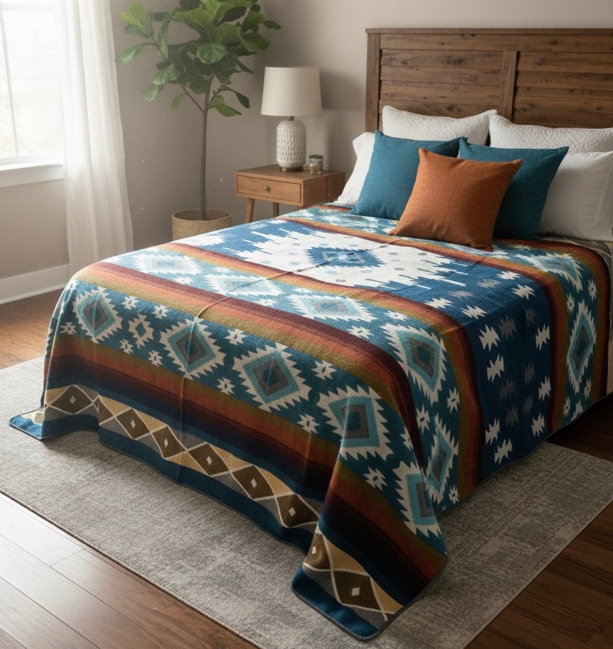 OLD TRIBES™  Star Path  Blanket(Black and Turquoise )