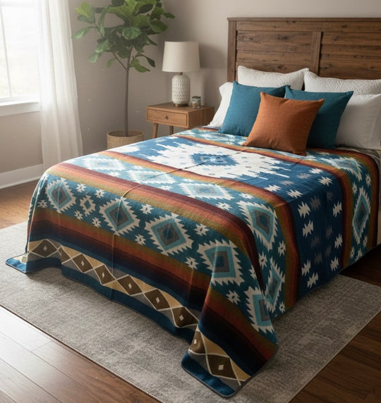 OLD TRIBES™  Star Path  Blanket(Black and Turquoise )