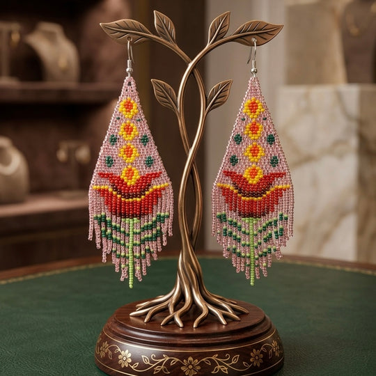 Pink Flame Blossom Drop Earrings