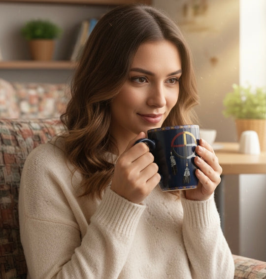 16 Oz Medicine Wheel Ceramic Mug Ceramic Mug Dark blue