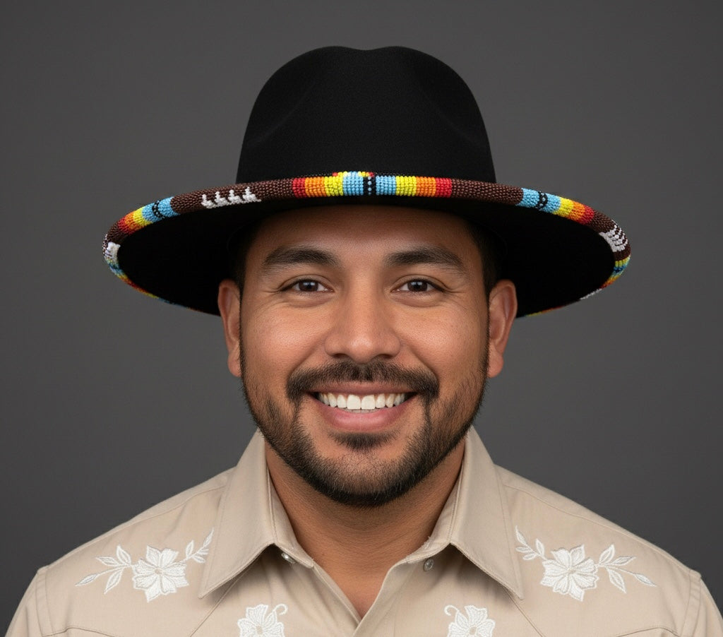 Size-57 Handmade Beaded Hat(Black)