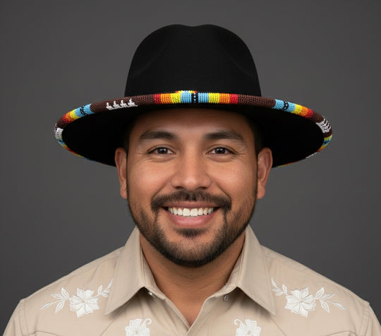 Size-57 Handmade Beaded Hat(Black)